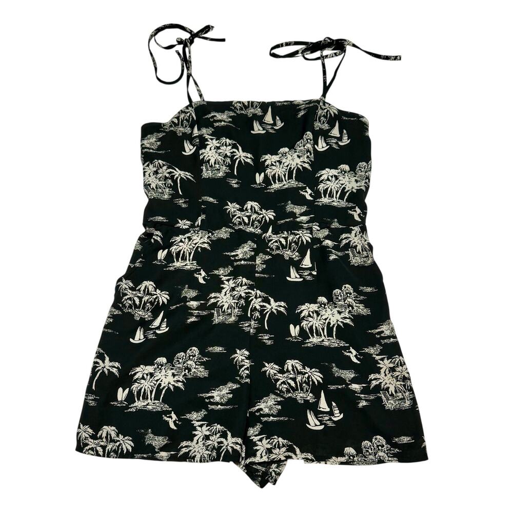 Abercrombie Romper Black Tropical Print Palm Tree Pattern Tie Strap size Small